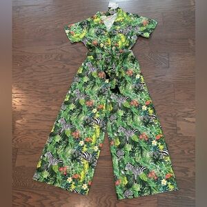 America & Beyond Tropical Zebra Print Jumpsuit Size Small NWT